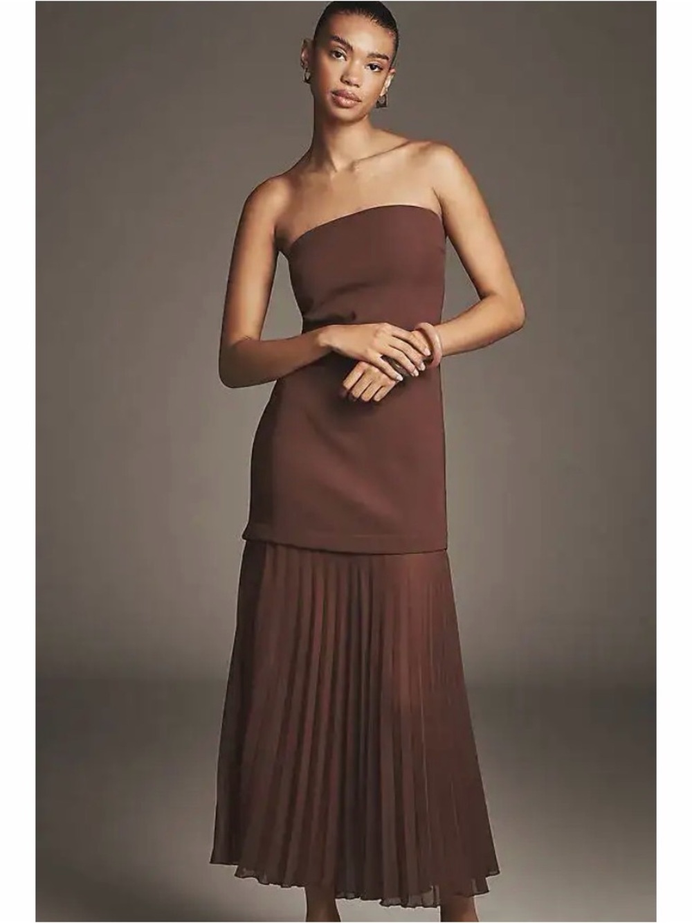 Strapless twofer Pleated Midi Dress